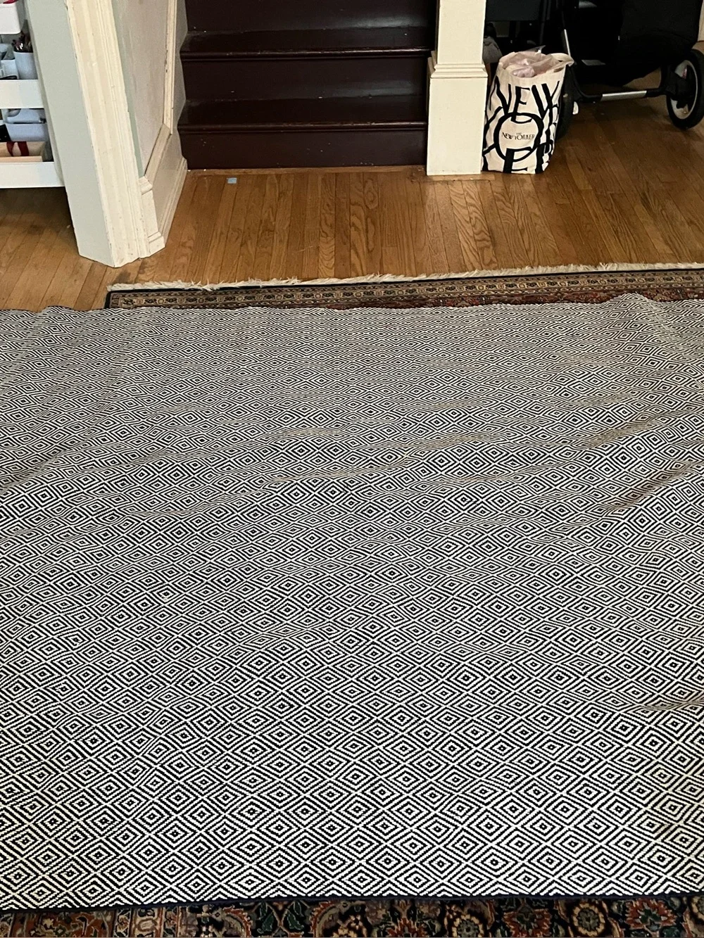 Annie Selke Dash and Albert Performance Rug, 6x9 ft, navy ivory diamond pattern